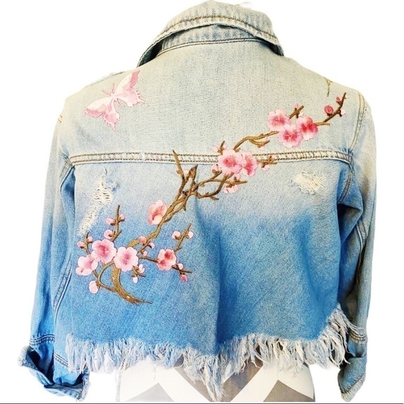 Cello Jackets & Blazers - CELLO Floral Embroidered Distressed Jacket